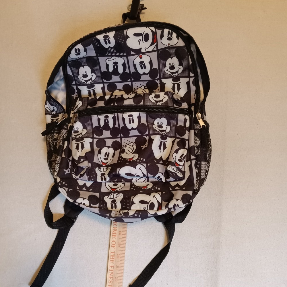 Disney Mickey Mouse Kids Backpack Black White Comic Grid Print 16 Inch Bag - Picture 13 of 15